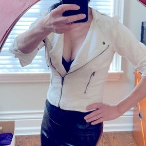 H&M cream linen moto jacket